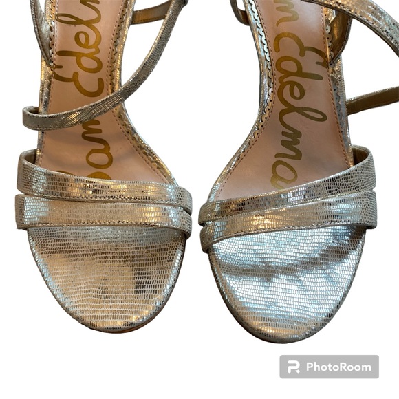 Sam Edelman Alisandra Holiday Gold Leather w/ 4.5” Stiletto Heel- size 9 - Picture 3 of 16